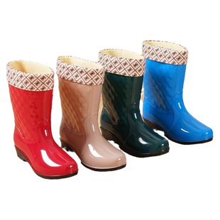 时尚雨鞋女士中筒保暖秋冬雨靴防滑女式水鞋高筒胶鞋成人加绒水靴