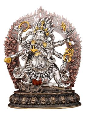 藏式精工镀银鎏金六臂玛哈嘎拉