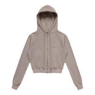 badblood烟草色拉链短款连帽衫女美式复古辣妹修身休闲刺绣上衣潮