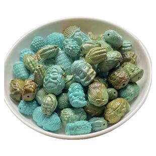 原矿绿松石老型珠三通套装散珠金刚手串手链高瓷佛珠配珠diy配饰