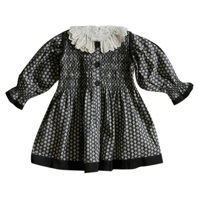 7Z Little现货 法国bonjour FW25女宝复古印花连衣裙袜子