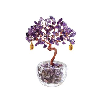 天然黄紫粉水晶发财树玄关办公室工位桌面摆件聚财招财家居礼品