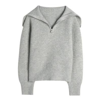 LINHOUS复古灰色海军领毛衣