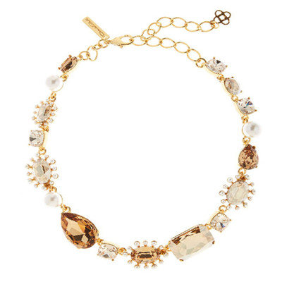 欧美外贸饰品Oscardelarenta新款奢华水晶珍珠混搭项链女四色入