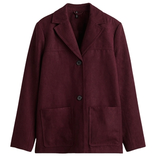 HM女装短外套春季newvintage新梅红色绒布西装1280810