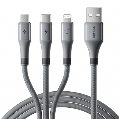 ROMOSS/罗马仕数据线三合一快充二合一充电线器一拖三3A多头车载三用多功能多头三头通适用小米苹果华为手机