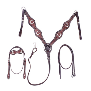 世纪久瑞马术装备牛皮西部胸带加水勒加缰绳衔铁水勒缰绳可调节