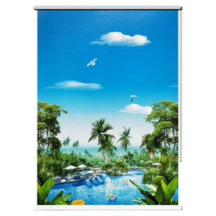 芳芳窗帘遮阳卷拉式升降卧室厨房卫生房间阳台风景画百叶加厚挂帘