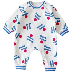 婴儿衣服秋冬款加绒秋装套装7个月宝宝连体衣外出服保暖哈衣爬服8