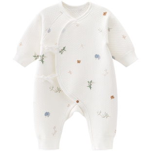 木生棉新生儿三层夹丝棉连体衣秋冬季宝宝保暖衣服婴儿哈衣和尚服