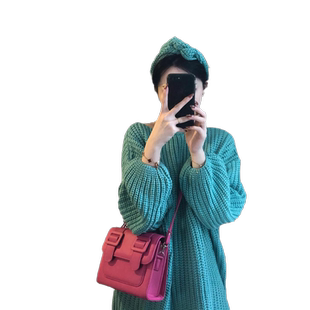 亏本清仓 湖水绿中长款打底宽松慵懒针织毛衣女秋冬外套仙女上衣