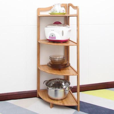 楠竹厨房置物架三角架客厅卫生间多层锅盆实木储物转角收纳架落地