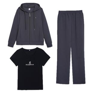 时尚连帽休闲运动服套装女2026春秋新款洋气减龄跑步服卫衣三件套