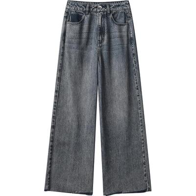 播商场同款复古做旧牛仔裤女春秋可露丽宽松阔腿痞雅裤BDR3KD3007