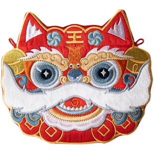 上闲月中国古风汉服儿童亲子刺绣荷包小孩子过年春节年兽虎头挂件