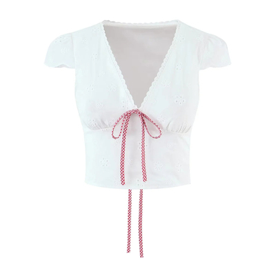 欧美风深v领短袖t恤女短款