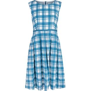 名师路黑白格纹经典圆领无袖简洁大方修身日常连衣裙