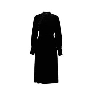 【商场同款】AUM噢姆冬季弹力微绉乔绒立领中式连衣裙黑色长裙女