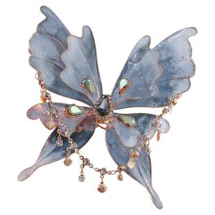 古风汉服发饰造花液仙气蝴蝶发夹百搭甜美明制唐风后压写真配饰女