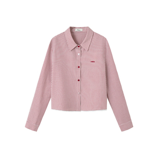 indicia标记2026夏新款轻法式甜妹风红格纹短款长袖衬衫L2B6CS068