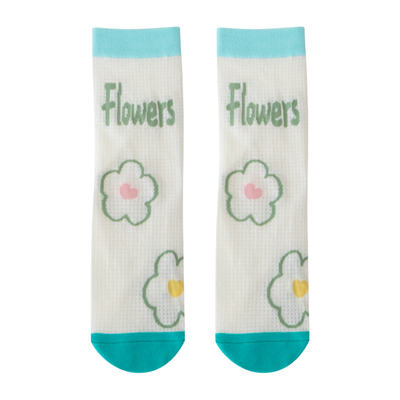 可爱印花袜子女网眼透气纯棉花朵