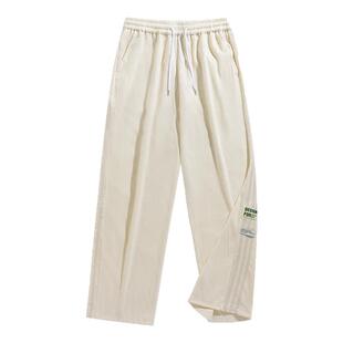 条纹休闲裤男2026新款春秋宽松直筒运动裤青少年抽绳束脚裤子男款