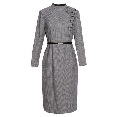 简爱诺秋冬格纹通勤羊毛连衣裙