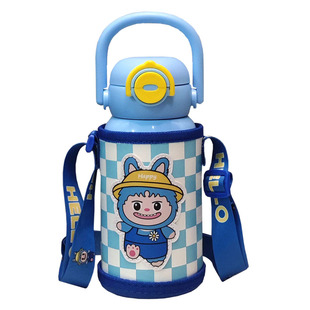 水杯不锈钢双饮杯儿童直饮带吸管两用学生水壶卡通便捷保温杯子