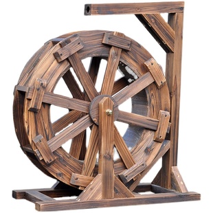 防腐木小水车流水户外旋转风水轮转轮摆件景观鱼缸造景水车可循环