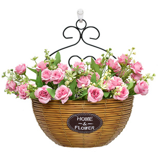 墙面壁挂装饰花篮手工编织防藤编室内阳台挂墙仿真花绿植吊兰花盆