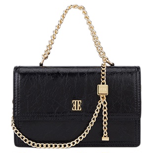 ELLE女包2025新款包包链条翻盖手提斜挎包小方包女黑色百搭单肩包