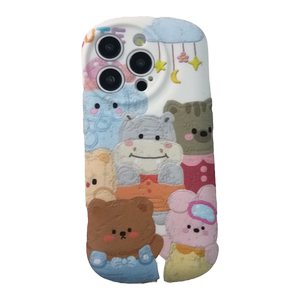 油画涂鸦可爱卡通适用苹果14手机壳iPhone16ProMax新款小众13pro防摔15pro硅胶11女款12男生简约水贴全包软壳