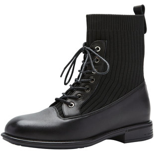 奥莱Nine West/玖熙2025年冬季袜靴女圆头低跟通勤粗跟短靴女