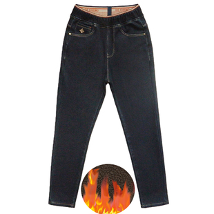 羊羔绒牛仔裤女小脚裤2025冬季新款松紧高腰显瘦加绒加厚保暖长裤