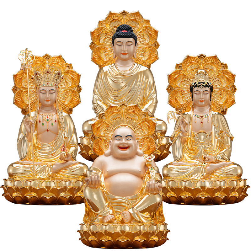 纯铜鎏金全堂佛娑婆三圣佛像摆件
