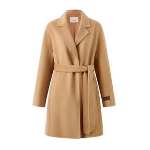 【绵羊毛+山羊绒】Eland衣恋毛呢外套女平驳领羊绒浴袍式大衣冬