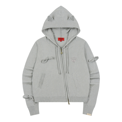 GOODBAI GOODEES 新款趣味猫耳帽蝴蝶结拉链针织衫外套上衣