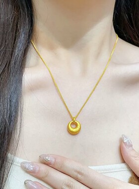铜合金项链 新中式拉丝圆环吊坠项链女轻奢国风毛衣链简约百搭