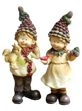 美式复古松果帽情侣装饰复古摆件