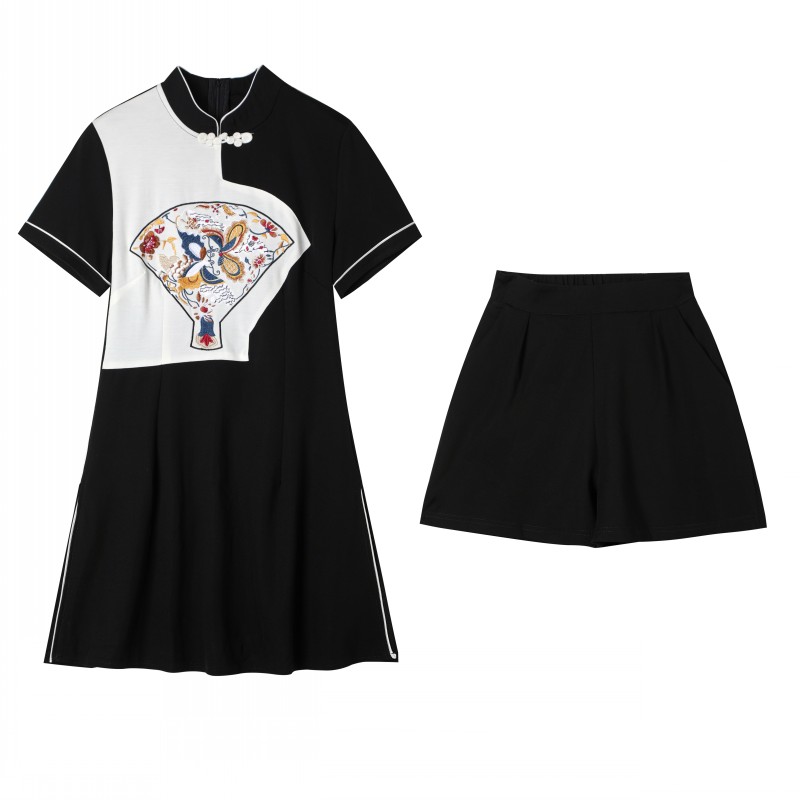 旗袍两件套绣花工作服