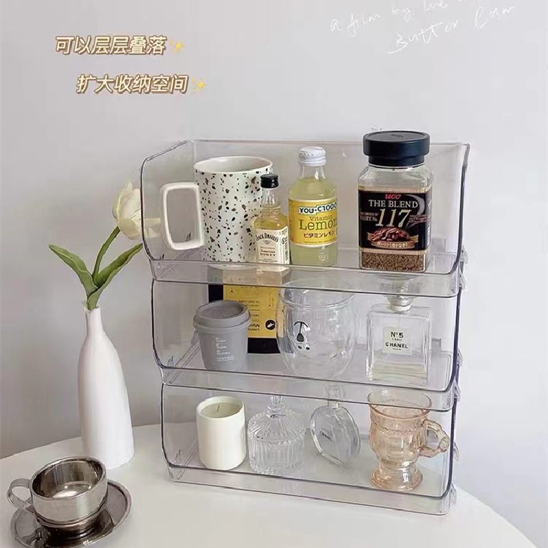 ins透明护肤化妆品收纳盒桌面杯子收纳储物可叠加置物架盒亚克力