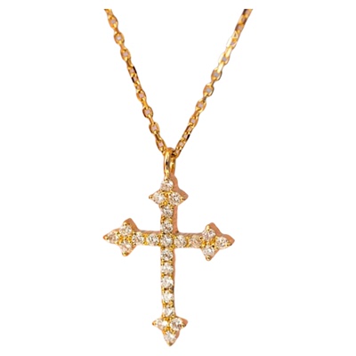 满钻十字架项链 女纯银镀18K黄金色锁骨链高级设计感时尚礼物高级