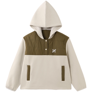 英氏儿童卫衣连帽男童加绒加厚春秋春季女童针织拼色时尚新款外套