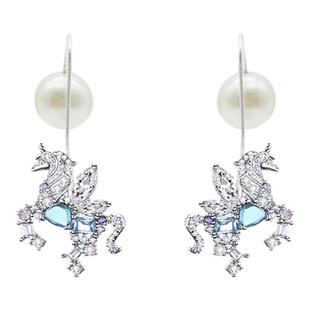 毛林林同款《幻语》独角兽925纯银海蓝宝度假珍珠耳钩女小众耳环