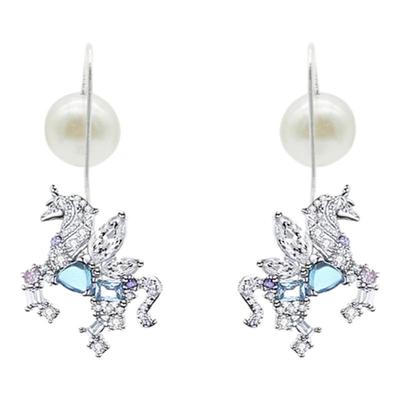 毛林林同款《幻语》独角兽925纯银海蓝宝度假珍珠耳钩女小众耳环