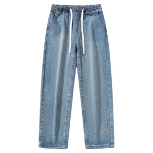 KZH真维斯浅蓝色牛仔长裤男士抽绳宽松紧男裤休闲2025新款秋冬季