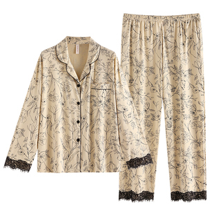 女款睡衣春秋季春装纯棉长袖气质甜美蕾丝开衫高级感家居服套装夏