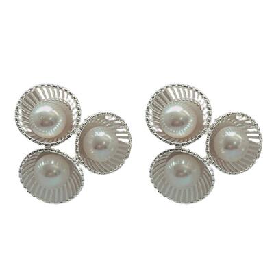 软山绽放镀银镂空金属珍珠耳钉