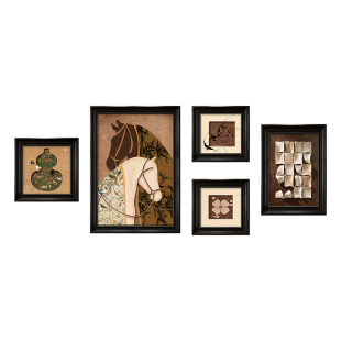 马到成功沙发背景墙挂画中古风客厅装饰画法式复古艺术组合壁画