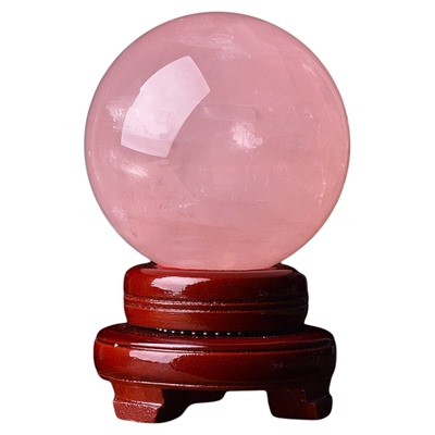 天然粉水晶球摆件大小尺寸带底座